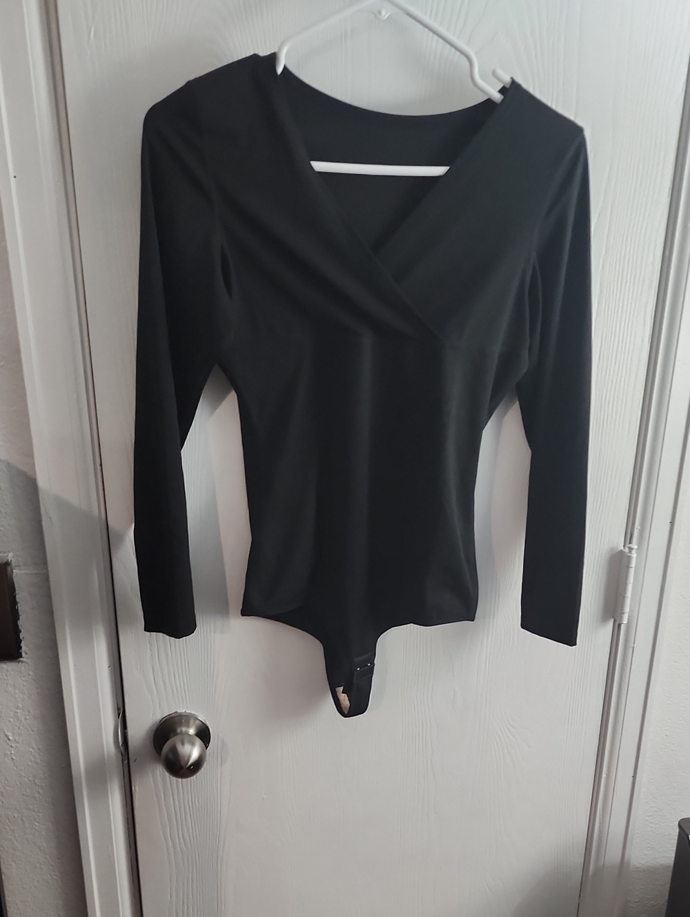 Black Long-Sleeve Wrap Bodysuit - Women Tops